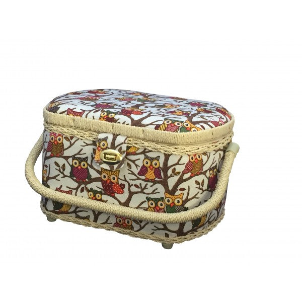 Michley Large Premium Owl-patterned Sewing Basket with 41-PC Sewing Kit, 10.5-inches by 8-inches by 6.7-inches